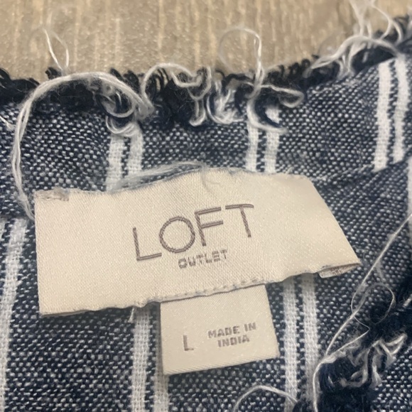 Womens LOFT Linen Blend Stripe Button Down‎ Frayed Sleeveless Top Shirt - Picture 5 of 6